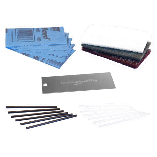 Tools4Boards Ski & Snowboard P-TEX Base Repair Kit: 12 pcs Ptex + 5 pcs Structure Sandpaper + 3 Brite Abrasive Pads + Stainless Scraper, Extra Large