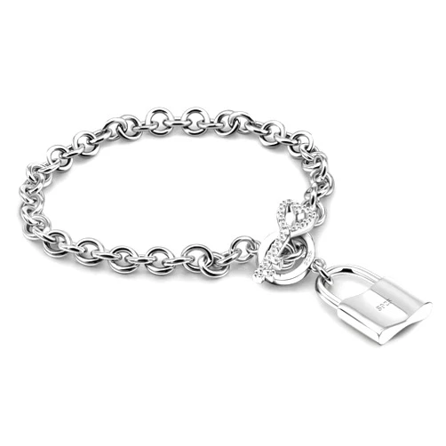 H&Beautimer 925 Sterling Silver Bracelet For Women's - Italian Handmade Rolo Chain 6.3, 6.7, 7.1, 7.5, 8 Inch - AAAAA CZ Zircon Heart/Lock Pendant Bracelet - Fine Jewelry