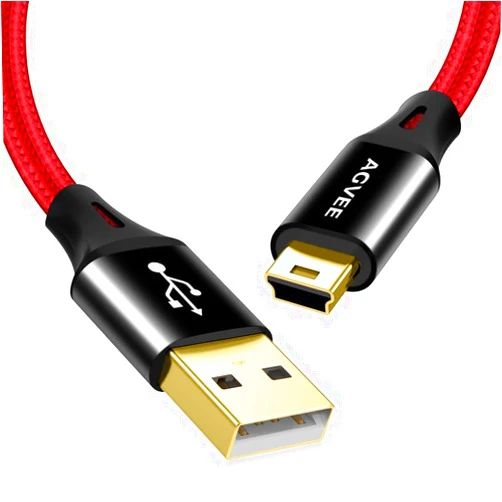 AGVEE 2 Pack 3ft Mini USB Cable, Braided Durable USB-A to Mini-B Charger Charging Cord for TI-84, Garmin GPS, Go-Pro Hero 4 3 2 HD, PS3 Controller, Canon Camera, Blue Yeti Microphone, Red