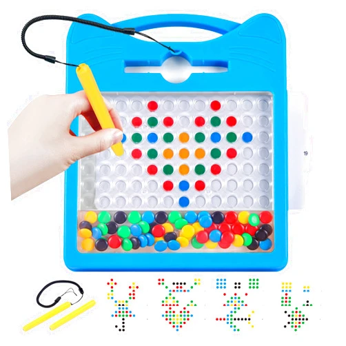 Svance Magnetic Drawing Board for Kids, Toddler Magnet Doodle Board with Beads and 2 Pens, Magnetic Dot Art Toys, Airplane Car Travel Activities (Blue Cat)