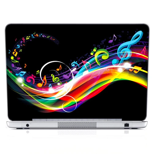 Meffort Inc 17 17.3 Inch Laptop Notebook Skin Sticker Cover Art Decal (Included 2 Wrist pad) - Rainbow Music Note Design