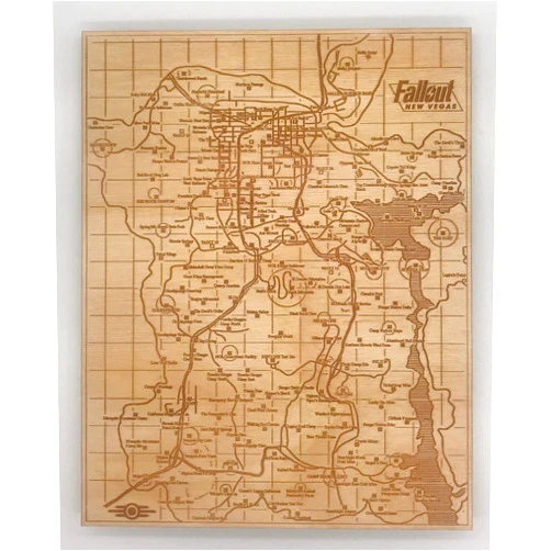 Handmade Engraved Wood Map of Fall out New Vegas - Large