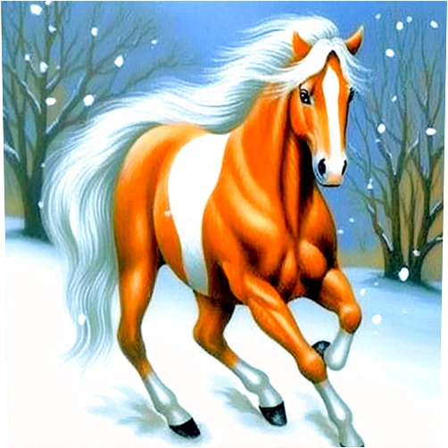 Rovepic 5D Diamond Art Painting Kits Winter Horse Round Full Drill, DIY Paint with Diamonds Art Animal Snow Tree Crystal Rhinestone Cross Stitch for Home Office Wall Crafts Decorations 12×16 Inch