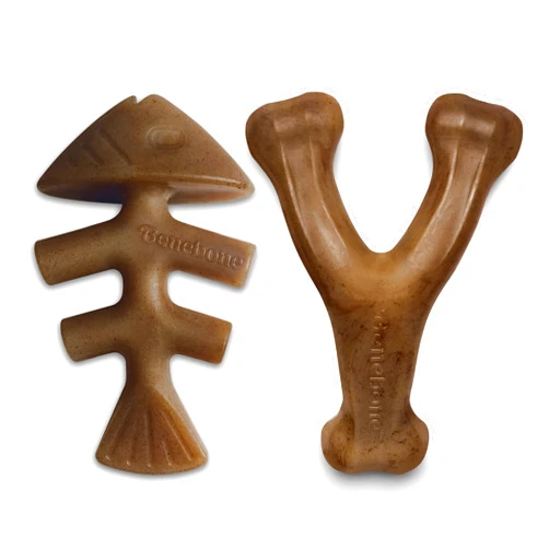 Benebone Set of 1 Fishbone/Wishbone Durable Dog Chew Toys, Real Fish, Real Bacon, Made in USA, Small