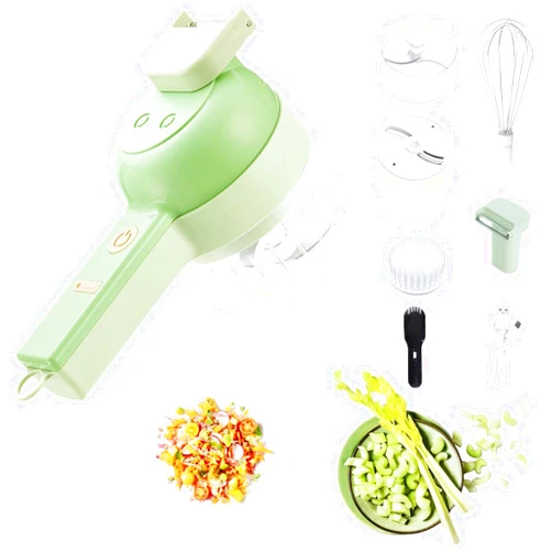 Dobvyvn 5 in 1 Auto Vegetable Chopper Set, Electric Garlic Cutter with Egg & Cream Beater and Clean Brush, Mini Handheld Electric Food Chopper for Salad Onion Veggie Pepper Celery Chili Ginger Meat