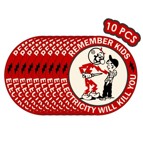 OCQOTAT Remember Kids Electricity Will Kill You Sticker - 10 Pack Electricity Will Kill You Hard Hat Stickers for Men Lineman, Electrician Warning Sticker for Tool Box, Car, Helmet, Electric Meter Box
