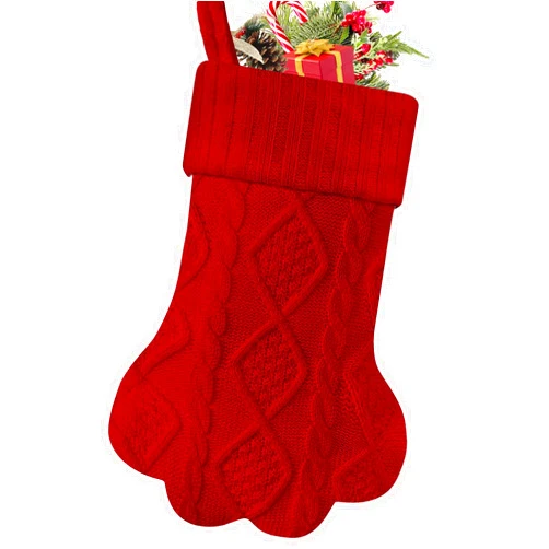 Malier Christmas Stocking for Dogs Cats, Knit White Dog Christmas Stocking, Paw Shape Pet Christmas Stocking Large Cat Stockings Hanging Stocking for Dogs Cats Pets (Red)