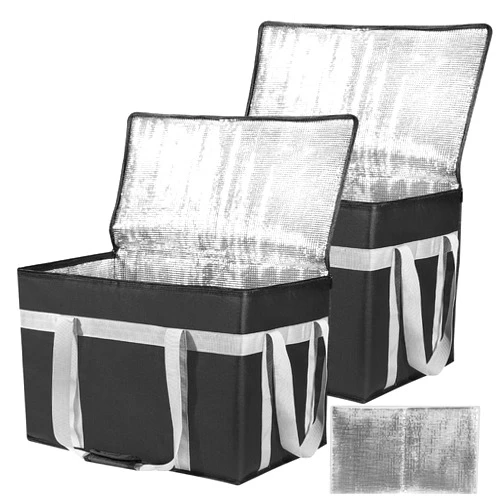 CIFMORE XXXL 2 Pack Insulated Food Delivery Bag with Removable Hard Bottom, Reusable Insulated Grocery Bag for Hot and Cold Food, Catering Cooler for Doordash,Warmers, Parties (Black)