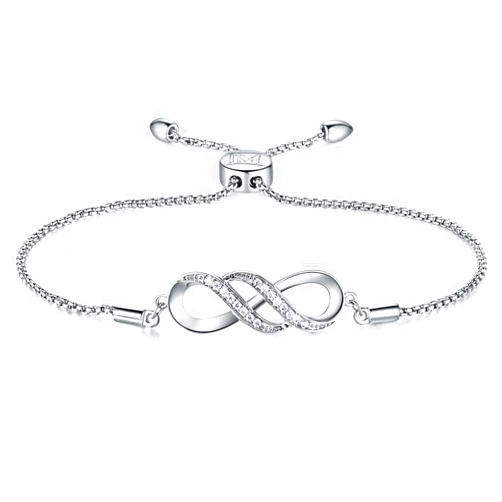 NINAMAID Silver Infinity Endless Love Bracelet for Women Jewelry Gifts with Sparking Crystal Bangle Bracelets for Friendship/Sister/Mother/Daughter