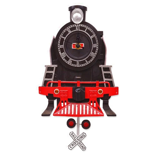 Mark Feldstein & Associates Resin Vintage Steam Engine Train Pendulum Wall Clock, 13 Inch