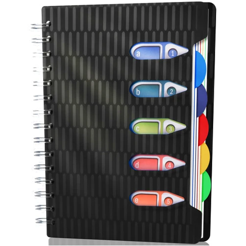 CAGIE 5 Subject Notebook with Dividers, 240 Pages Spiral Notebook 5x7, Small Spiral Notebook College Ruled,100gsm Lined Journal Notebooks with Tabs for Work, School,Office, Note Taking, Black