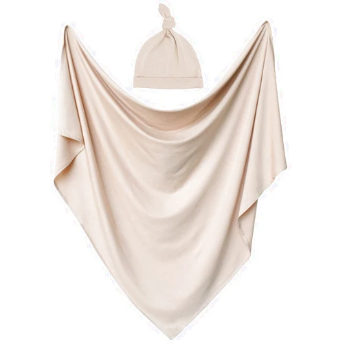 OWLOWLA Swaddle Blanket and Hat Set Newborn Swaddle Wrap Baby Receiving Blanket for Baby Boys Girls(Sand)