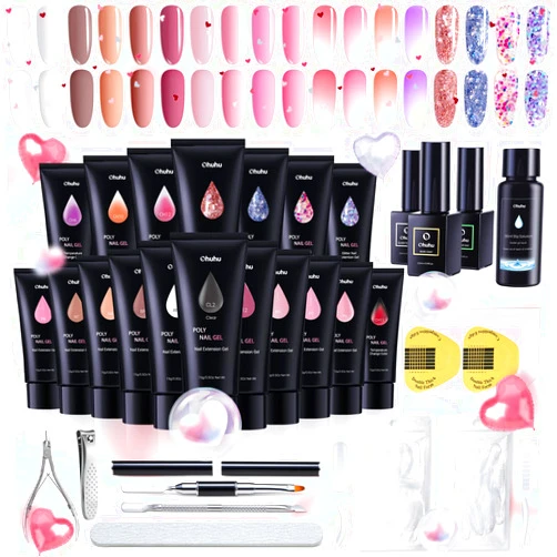 Ohuhu Poly Nail Gel Kit Ohuhu: 18 Colors Nail Gel Kit - Enhancement Builder with 4 Temperature Color Changing Extension - 10 Regular Color and 4 Glitter Color - Poly Nail Kit Gifts for Her