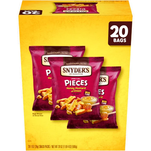 Snyder's of Hanover Pretzel Pieces, Honey Mustard and Onion, 1 Oz Snack Packs, 20 Ct