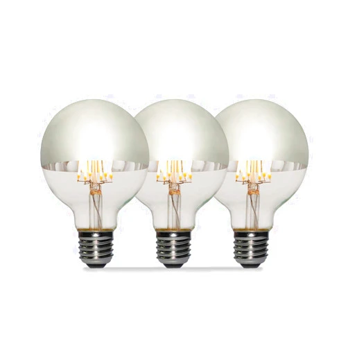 Modvera Lighting 3 Pack - Modvera 60w Equivalent LED Half Chrome G25/G80 6W Silver Bowl Globe Shape Medium (E26) Base Warm White 2700K, 630 Lumens, Dimmable LED Filament Vintage Bulbs.UL Listed RoHS Compliant