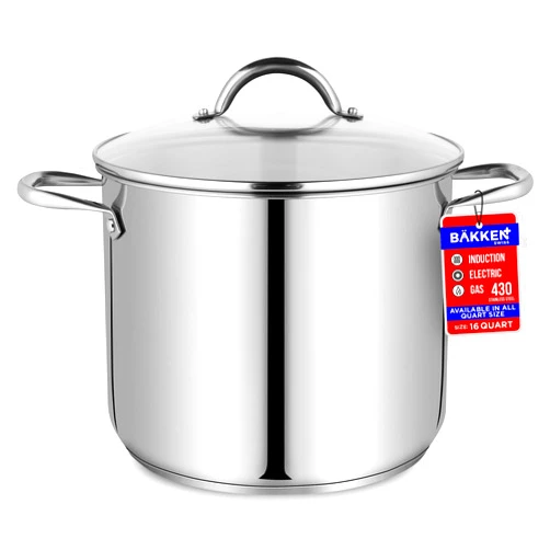 Bakken- Swiss Bakken-Swiss Deluxe 16-Quart Stainless Steel Stockpot w/Tempered Glass See-Through Lid - Simmering Delicious Soups Stews & Induction Cooking - Exceptional Heat Distribution - Heavy-Duty & Food-Grade