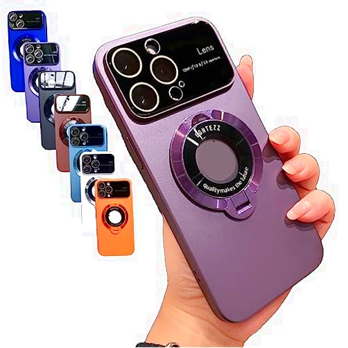 Zlimpty Large Window Phone Case Leak Label Magnetic Bracket for iPhone 14 13 12 Promax Plus, Coridbrief Phone Case 14 pro max (Purple,for iPhone14 ProMax)
