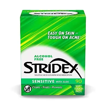 Stridex Medicated Acne Pads, Sensitive, 90 Count, Pack of 3 – Facial Cleansing Wipes, Alcohol-Free Face Pads, Acne Treatment for Face, For Mild to Moderate Acne, Smooth Application
