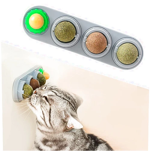 Potaroma 4 Catnip Silvervine Ball Toys, Extra Cat Energy Ball, Edible Cats Lick Kitten Chew, Teeth Cleaning Dental Wall Treats, Concentrated Flavor for All Breeds