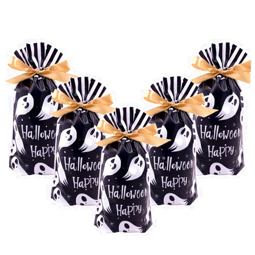 VIFOME 24 PCS Halloween Favor Bags Ghost Treat Bags Gift Bags Plastic Drawstring Bags Candy Goodies Bags Gift Wrapping Bags Halloween Party Decoration