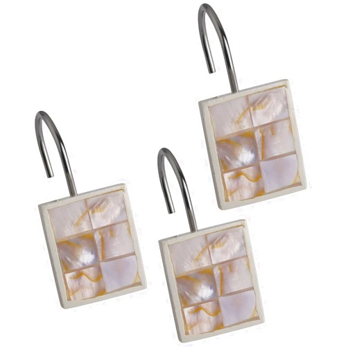 Creative Scents Decorative Shower Curtain Hooks - Set of 12 Shower Curtain Rings for Bathroom Shower - Shower Hooks for Shower Curtain Finished in Modern Mother of Pearl (Milano Collection)