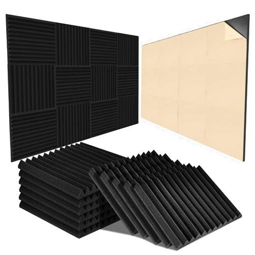 Aukivon 18 Pack Acoustic Panels Sound Absorbing Self-adhesive, 12 x 12 x 2 Inches High Density Noisy Neighbors Soundproofing, Sound Cancelling Wall Panels for Home Movie Theater, Recoding Studio