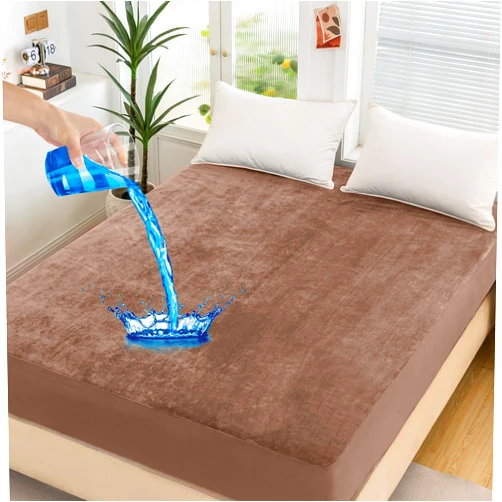 Yinlnpaul Velvet Fitted Sheet Full Size Waterproof Mattress Protector Soft Plush Fleece Bed Sheet with Deep Pocket Mattress Cover Fitted 8-21 Inches Deep (Full, Brown