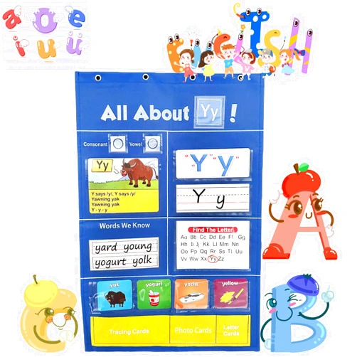 Generic Alphabet Learning Pocket Chart, ABC Flash Cards, Alphabet Wall Chart, Letter Tracing & Games for Preschool Kindergarten Homeschool, Classroom Wall Chart Must