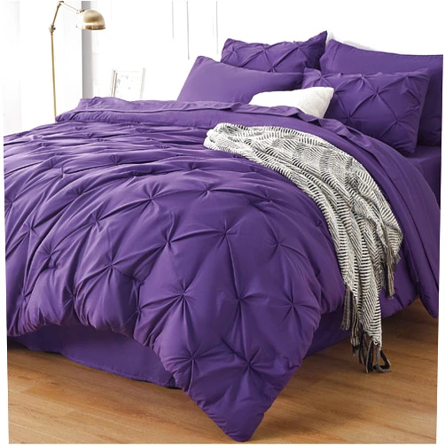 Bedsure Purple Comforter Set Queen - Bed in a Bag Queen 7 Pieces, Pintuck Bedding Sets Purple Bed Set with Comforter, Sheets, Pillowcases & Shams