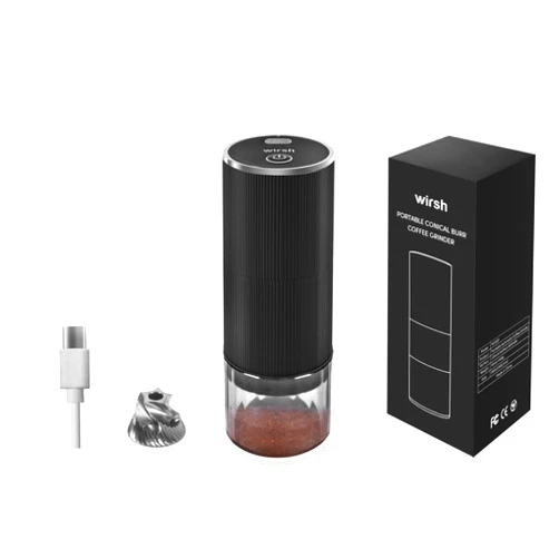 Wirsh Burr Coffee Grinder-Rechargeable Battery Operated Coffee Grinder with Stainless Steel Conical Burr Mill, Eletric Portable Coffee Grinder with 80 Grind Settings from Fine to Coarse