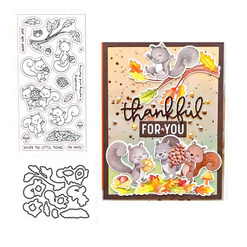 Zshyocta Thanksgiving Stamps and Dies Set for Card Making,Clear Stamps and Metal Cutting Dies Sets for Scrapbooking DIY Album Card Making Supplies
