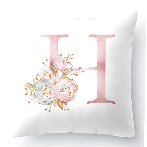 AHAHM Throw Pillow Covers 26 Decorative English Letters Floral Pillowcases Soft Cushion Cover White Pillow Protectors for Sofa Bedding Car and Home Decor (18x18 inch, Letter H)