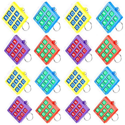 Generic 16 Pack Tic Tac Toe Keychain Party Favors, Assorted Colors, Plastic Keyholders for Mini Backpack Clip