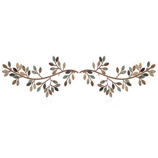 Hotop 2 Pieces Metal Tree Leaf Wall Decor Vine Olive Branch Leaf Wall Art Wrought Iron Scroll Sculptures Above the Bed, Living Room, Outdoor Decoration (Classic Color,Classic Style)