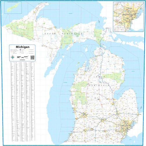 Topographics Michigan Laminated Wall Map (42” x 42”)
