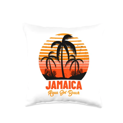 YO MINUS Aqua Sol Beach Jamaica Throw Pillow, 16x16, Multicolor