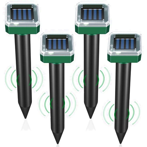 LOTARINI Mole Repellent Solar Powered 4 Pack,Snake Vole Repellent Outdoor, Gopher Repellent Ultrasonic Solar Powered for Lawn Garden Waterproof, Sonic Mole Spikes,Get Rid of Moles Groundhog Chipmunk Repellent