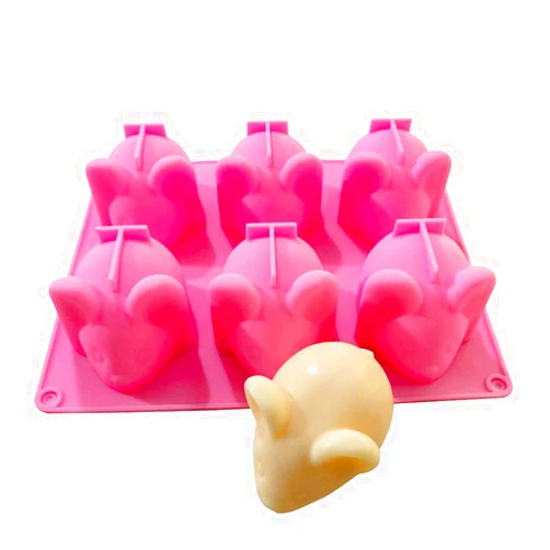 SYW 6 Cavity Mouse Cartoon Animal Silicone Fondant Molds Handmade Soap Candle Mold Tray Pan Mousse Pudding Chocolate Cookie Sugar Craft Ice Mould DIY Cup Cake Decorating Baking Tools