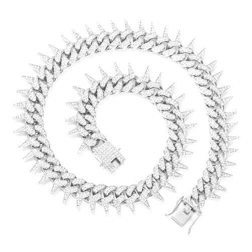 HUITIAN INTL Cuban Link Chain for Men Women Iced Out Chain with Thorns Diamond Cubic-Zirconia 18k Silver-Plated Titanium Bling Miami Necklace Hip Hop Accessories