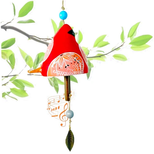 MILILOVE Colorful Ceramic Bird Wind Chimes for Outside and Indoor,Home Decor for Patio, Garden or Yard, Charming Wind Chimes Garden Gifts (Red Bird)