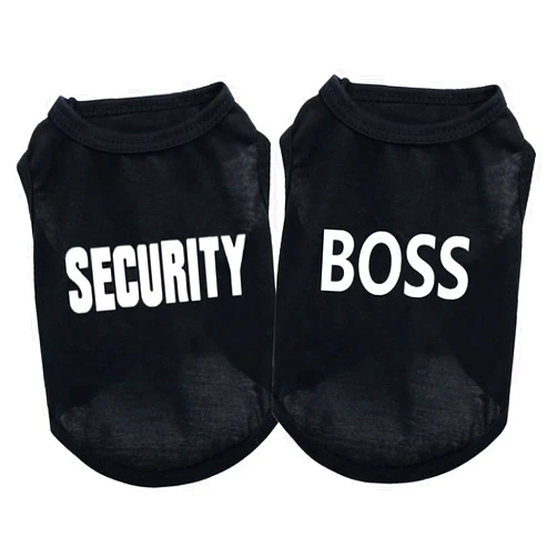 DERUILA 2Pack Dog Security Costume Cotton Dog Shirt for Small Dog Boy Pet Clothes Boss/Security Puppy Black Vest T-Shirts Cat Top Tee Breathable Stretchy