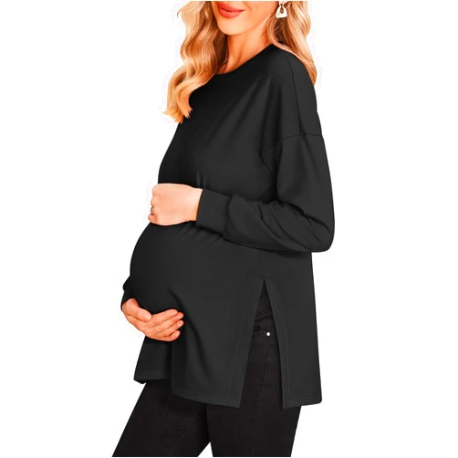 Ekouaer Women’s Maternity Shirts Long Sleeve Split Side Pregnancy Tee Top Tunic Blouse Casual Mama Clothes