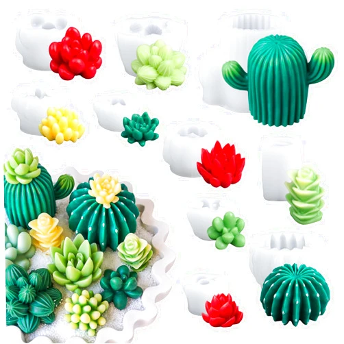 Dacies Succulent Wax Molds for Candle Making 10 Pack 3D Cacti Silicone Candle Mold Handmade Cactus Flower Plant Decorate Cement Resin Casting Soap Ornament Craft Mold Chocolate Cake Fondant Moulds Home Decor