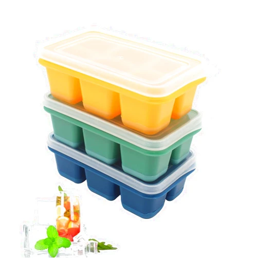 PaWuKi Ice Cube Trays 3 Pack - Mini Size Silicone Ice Cube Molds with Removable Lids Reusable and BPA Free for Whiskey, Cocktail, Stackable Flexible Safe Ice Cubes, Green, Blue, Yellow