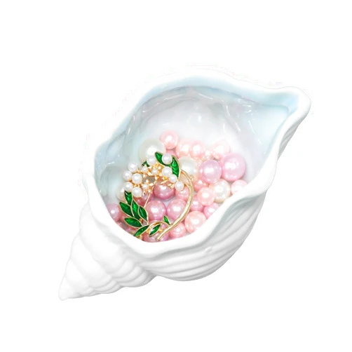 Honbay 1PCS Conch Shape Ceramic Jewelry Tray Ocean-Themed Decorative Trinket Plate Ocean Beach Style Jewelry Dish Holder for Rings Earrings Necklaces Bracelets Brooches Beads
