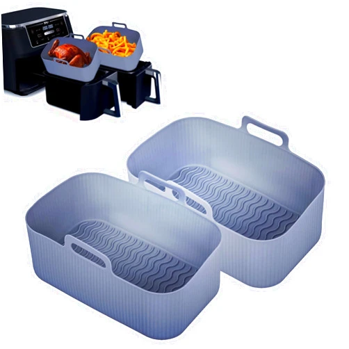 Govisiry Silicone Air Fryer Liners for Ninja - 2-Pack Silicone Air Fryer Basket Liners - Reusable Silicone Air Fryer Liners - Square Silicone Air Fryer Liners