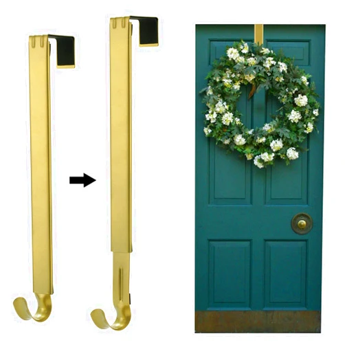 Kederwa Wreath Hangers for Front Door, Adjustable Wreath Hangers Extends from 15inch to 24inch, Front Door Wreath Hanger Hooks Door Holder for Christmas Wreath Decorations(Gold)