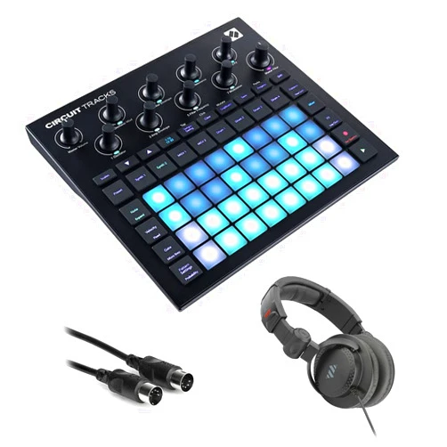 Novation Circuit Tracks Standalone Groove Box with Synths, Drums, and Sequencer Bundle with Studio Monitor Headphones and MIDI Cable