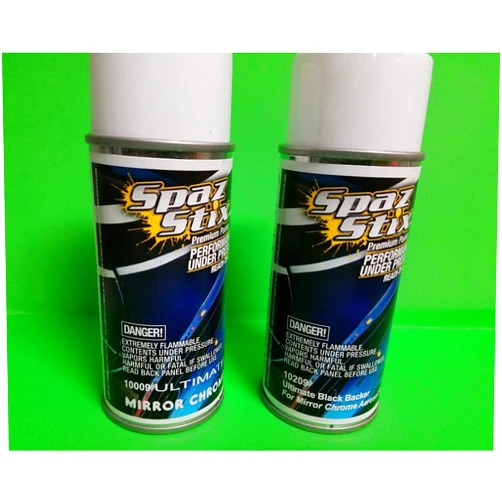 Spaz Stix 2 PACK Ultimate Mirror Chrome AND BLACK BACKER Combo Deal Spray Cans 3.5oz INCLUDES CHICAGOLAND RC COUPON.