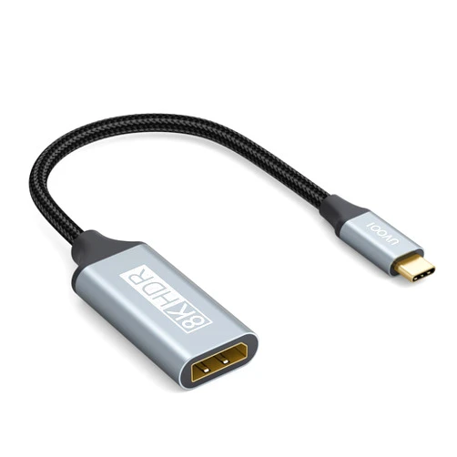 UVOOI USB C to DisplayPort 1.4 Adapter 8K@60Hz, USBC to DisplayPort Adapter Compatible with Thunderbolt 5/4/3 (4K@240Hz/144Hz, HDR, 32.4Gbps DP) for MacBook Pro/Air, iPad, Surface, iPhone 17/16, XPS